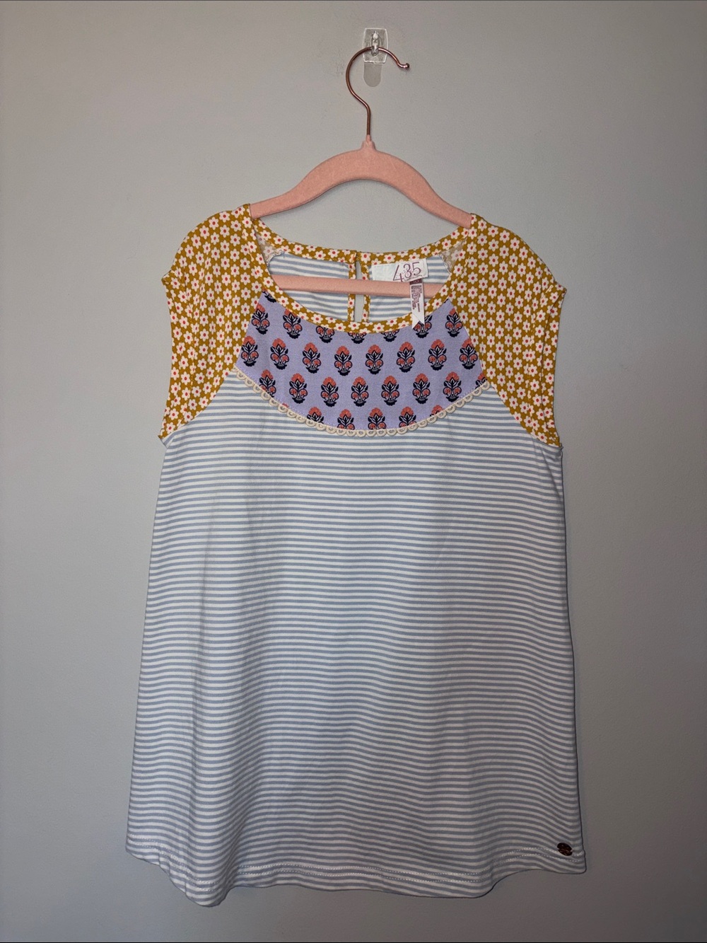 Matilda Jane Girls Striped Mixed-Print Cap Sleeve Top Size 10